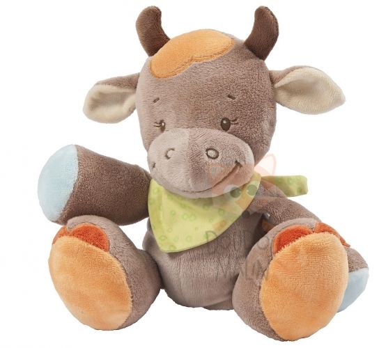  little garden peluche vache marron vert orange bandana 